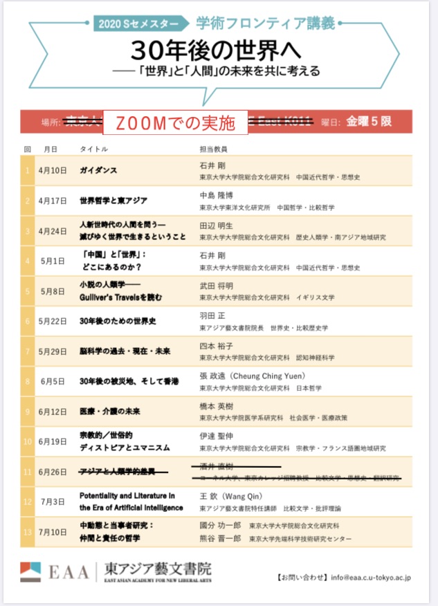 【活動報告】第4回学術フロンティア講義　2020年5月1日（金）